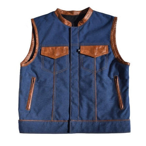 Leather Vest Men's Leather Vest Denim Vest Blue Vest Hand made Biker Wear Motorcycle Vest leather men Waistcoat - LEATHER CHAPTER