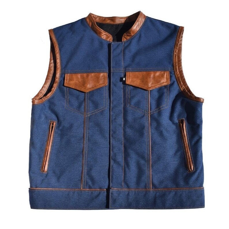 Leather Vest Men's Leather Vest Denim Vest Blue Vest Hand made Biker Wear Motorcycle Vest leather men Waistcoat - LEATHER CHAPTER