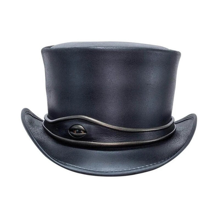 El Dorado Eye band Steampunk Black Leather Top hat Biker Motorcycle Rider Gothic Hat - LEATHER CHAPTER