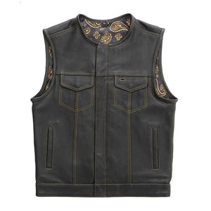 Leather Vest ,Mens Hunt Club Son Of Anarchy Gold Paisley Leather Builder ,Motorcycle Leather Vest, Men's Vest - LEATHER CHAPTER