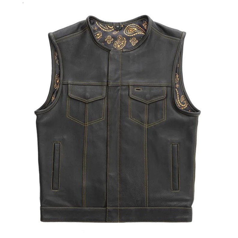 Leather Vest ,Mens Hunt Club Son Of Anarchy Gold Paisley Leather Builder ,Motorcycle Leather Vest, Men's Vest - LEATHER CHAPTER
