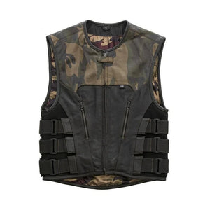 Leather Vest ,Mens Hunt Club Black Leather Vest Leather Build Denim Style Ride Motorcycle Vest - LEATHER CHAPTER
