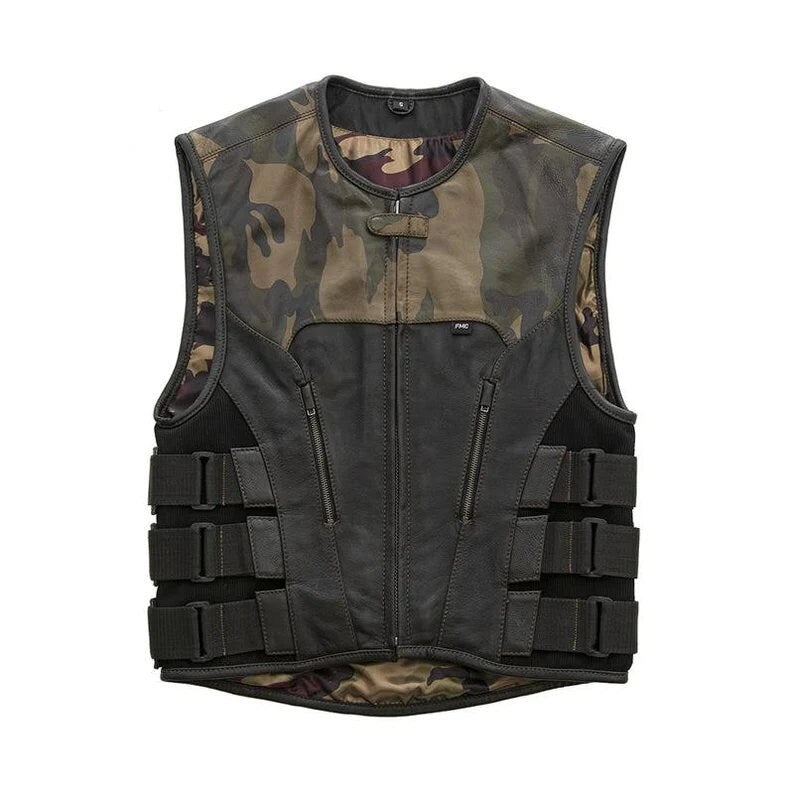 Leather Vest ,Mens Hunt Club Black Leather Vest Leather Build Denim Style Ride Motorcycle Vest - LEATHER CHAPTER