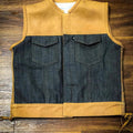 Leather Vest Texas Brown Tan Denim Vest Jeans Vest Leather Men Vest Biker Vest Motorcycle Vest Rider Biker Waistcoat Motorcycle - LEATHER CHAPTER