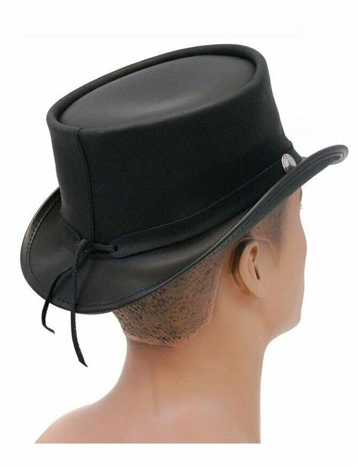 Marlow SteamPunk Deadman Biker American Five Cent Black Leather Top Hat - LEATHER CHAPTER