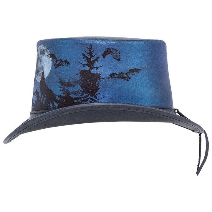 Halloween Wolf Night Steampunk Black Leather Top hat Biker Motorcycle Rider Gothic Hat - LEATHER CHAPTER