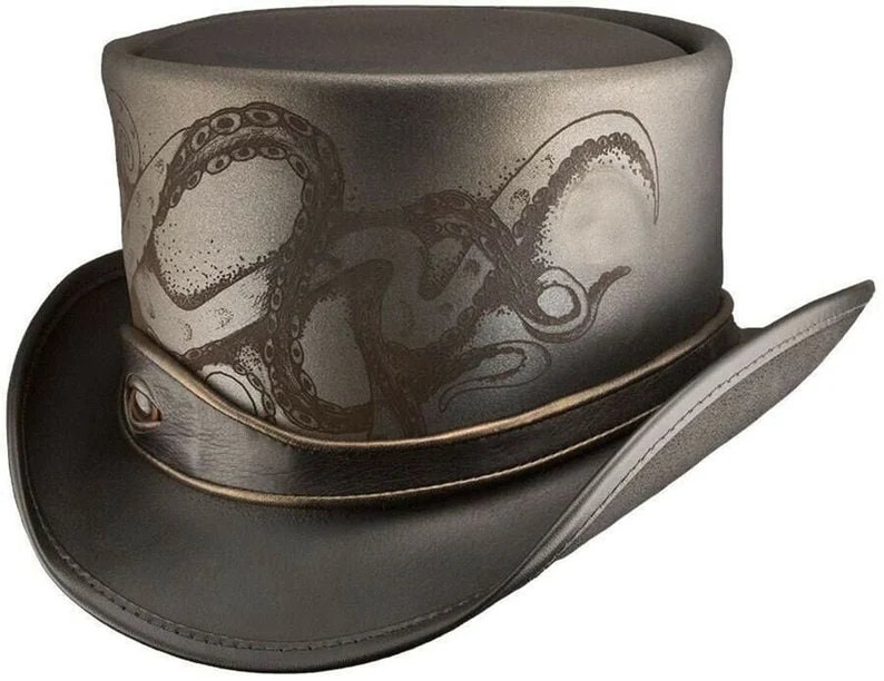TOP Hat Octopus Engraved El Darado Eye band Biker Hat New With Tags Steampunk - LEATHER CHAPTER