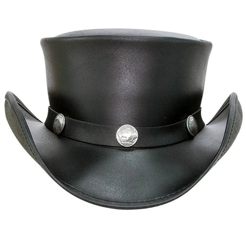 Top Hat-Black pale Rider Smokey Shaded Leather hat, Leather Top Hat, Gothic Top Hat, Men's Top Hat, Steampunk Top Hat, Custom Top Hat - LEATHER CHAPTER