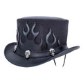 Top Hat Skulls Mens black leather hat with Flames Mesh Design New with Tags - LEATHER CHAPTER
