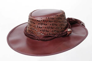 Western Purplish Flower Engraved Leather Flower Mesh Ladies Sun Hat Women Aussie Casual - LEATHER CHAPTER