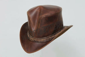 Hand Made New V Shape Braided Band Distress Brown Top Hat Steampunk Old look Headwear - LEATHER CHAPTER
