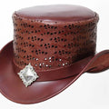 Ladies Leather Flowers Engraved Berry Square Concho Women Top Hat Steampunk - LEATHER CHAPTER