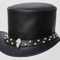 Black Indian Head Stutt Band Black Leather Native American Top Hat Western - LEATHER CHAPTER