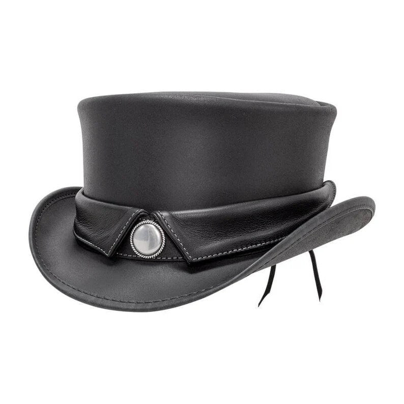 Marlow Collar Style Steampunk Black Leather Top hat Biker Motorcycle Rider Gothic Hat - LEATHER CHAPTER
