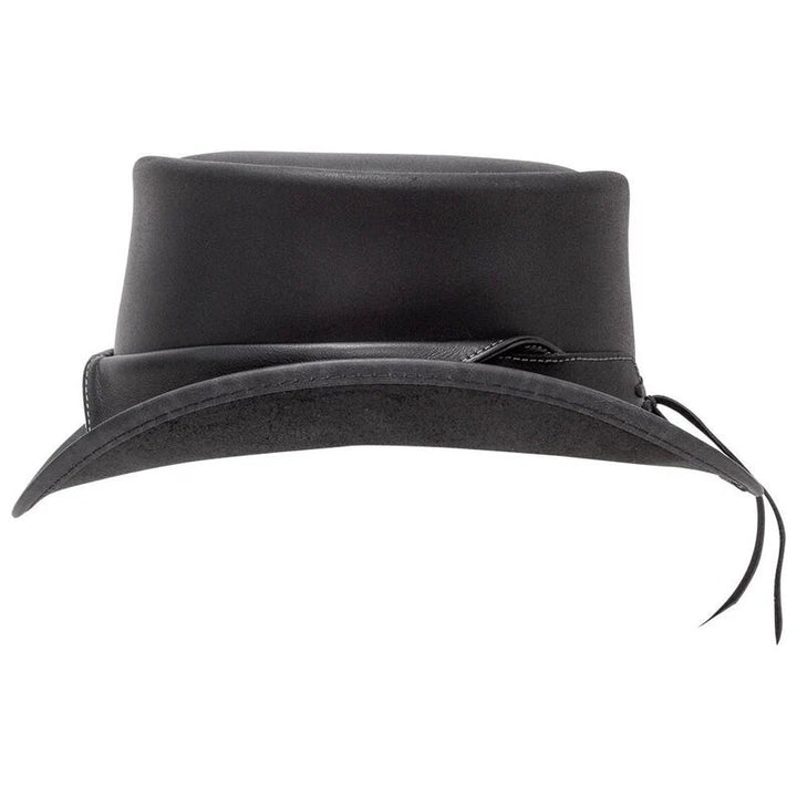 Marlow Collar Style Steampunk Black Leather Top hat Biker Motorcycle Rider Gothic Hat - LEATHER CHAPTER