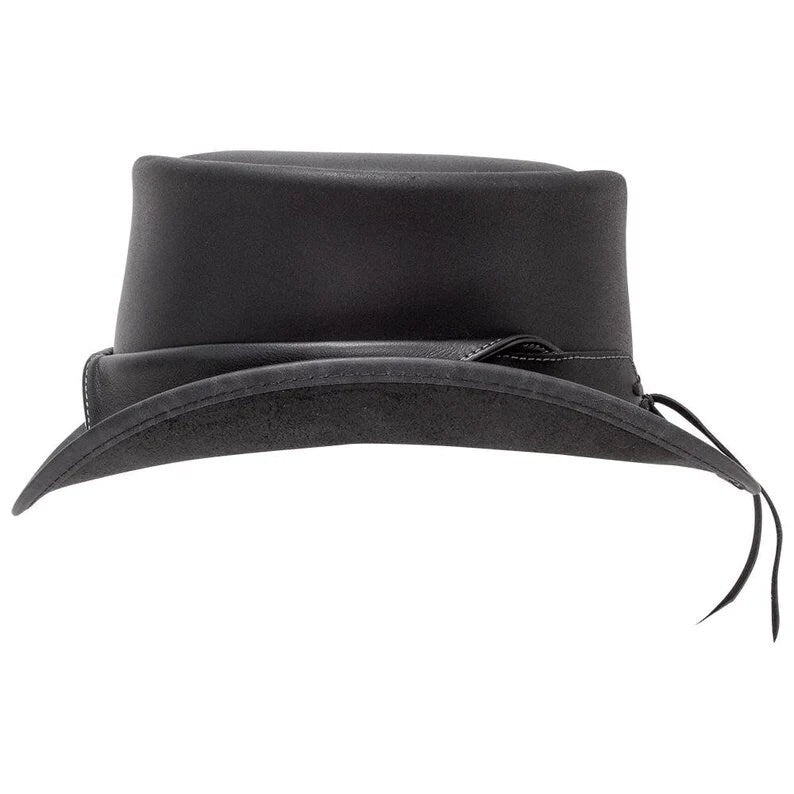 Marlow Collar Style Steampunk Black Leather Top hat Biker Motorcycle Rider Gothic Hat - LEATHER CHAPTER