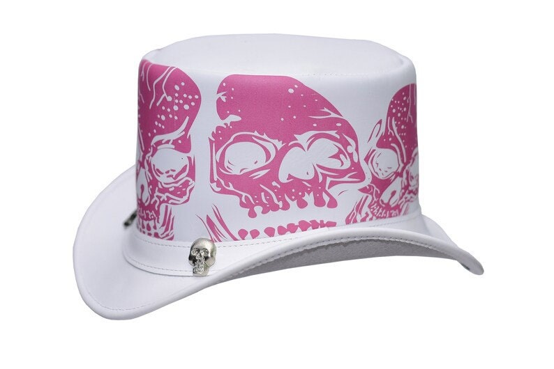 Top Hat Leather White Top Hat Steampunk Hat Gothic hat Victorian Hat Biker Hat Halloween Hat Halloween Costumes Halloween gifts - LEATHER CHAPTER