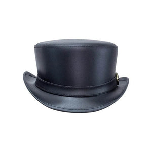 BROMLEY CARRIAGE BAND Steampunk Black Leather Top hat Biker Motorcycle Rider Gothic Hat - LEATHER CHAPTER