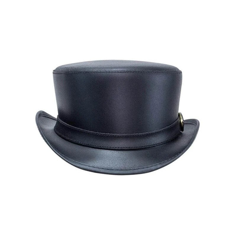 BROMLEY CARRIAGE BAND Steampunk Black Leather Top hat Biker Motorcycle Rider Gothic Hat - LEATHER CHAPTER
