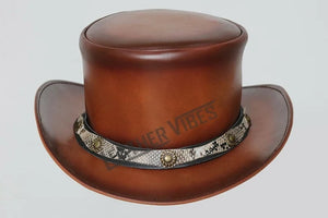 Top Hat-Smokey Shaded pale Rider Smokey Shaded Leather hat,Leather Top Hat,Gothic Top Hat,Mens Top Hat,Steampunk Top Hat,Custom Top Hat - LEATHER CHAPTER