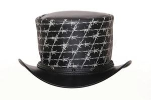 Top Hat Razor Wire Leather Top hat Spikes,Steampunk Top Hat,Gothic Top hat,Custom Leather Hat - LEATHER CHAPTER