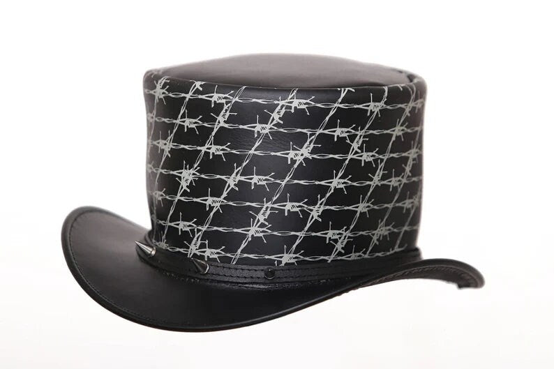 Top Hat Razor Wire Leather Top hat Spikes,Steampunk Top Hat,Gothic Top hat,Custom Leather Hat - LEATHER CHAPTER