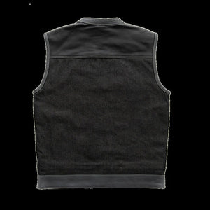 Leather Vest ,Mens Hunt Club Black Red Paisley Leather Build Denim Style Ride Motorcycle Vest - LEATHER CHAPTER