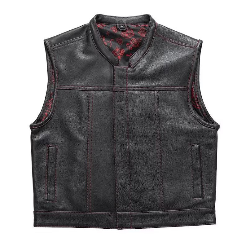 Leather Vest Mens Vest Son Of Anarchy Custom Builder Vest Motorcycle Biker Leather Vest - LEATHER CHAPTER