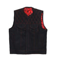 Black Denim Vest Leather vest Red Stich Leather Motorcycle Diamond Quilted Men's Leather Vest Biker Rider Club - LEATHER CHAPTER
