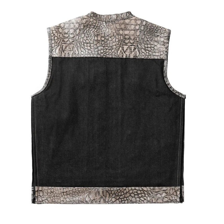 Leather Vest, Crocodile Plated Leather Grey Wax Motorcycle Men's Vest Denim Vest Black Vest - LEATHER CHAPTER
