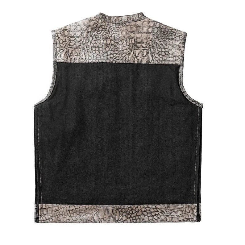 Leather Vest, Crocodile Plated Leather Grey Wax Motorcycle Men's Vest Denim Vest Black Vest - LEATHER CHAPTER