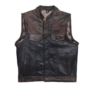 Leather vest Camo Style Denim Leather Motorcycle Vest Braided Braided Arms Men's Leather Vest Biker Rider Club - LEATHER CHAPTER