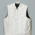 Hand Made White Hampton Leather Biker Club MC Green Paisley Arms Braided Motorcycle Rider Men's Vest - LEATHER CHAPTER