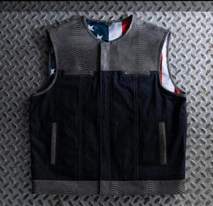 Leather Vest Distress Leather Vest Denim Vest Leather Men Vest Biker vest Motorcycle Vest Men Motorcycle Gifts For Men Braided Vest - LEATHER CHAPTER