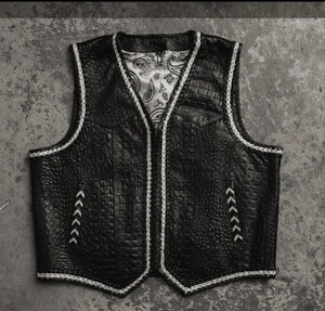 Leather Vest Black Braided Style Leather Men Vest Biker vest Motorcycle Vest Men Motorcycle Gifts For Men Western Vest Cowboy Vest - LEATHER CHAPTER