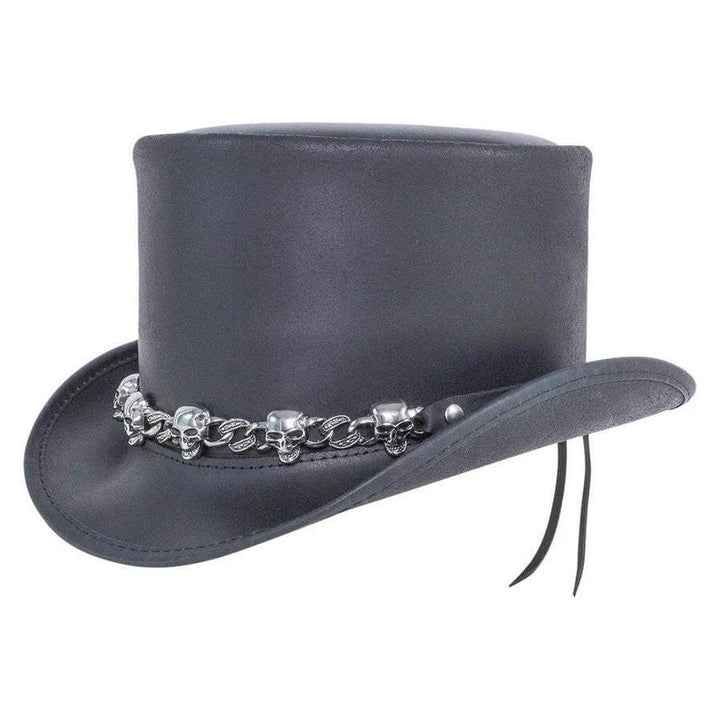 El Dorado 5 Skulls Chain band Biker Leather Motorcycle Steampunk Top Hat - LEATHER CHAPTER