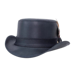 Stroker Brown & Black Leather Steampunk Feathers Biker Motorcycle Rider Hat Gothic Fashion - LEATHER CHAPTER