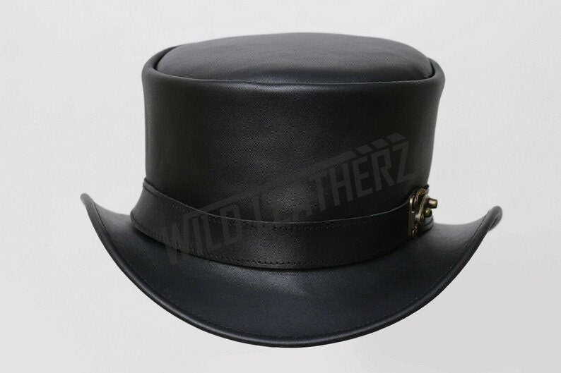 hand Made Classic Leather Black Steampunk Side Hook Buckle Lock Band Top Hat Corset Gothic - LEATHER CHAPTER