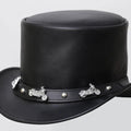 Black Leather New Motorcycle Stutt Band Rider Chopper Top Hat Cruiser Biker - LEATHER CHAPTER