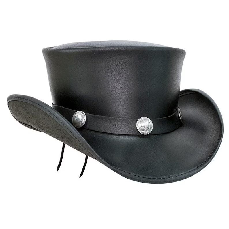 Top Hat-Black pale Rider Smokey Shaded Leather hat, Leather Top Hat, Gothic Top Hat, Men's Top Hat, Steampunk Top Hat, Custom Top Hat - LEATHER CHAPTER