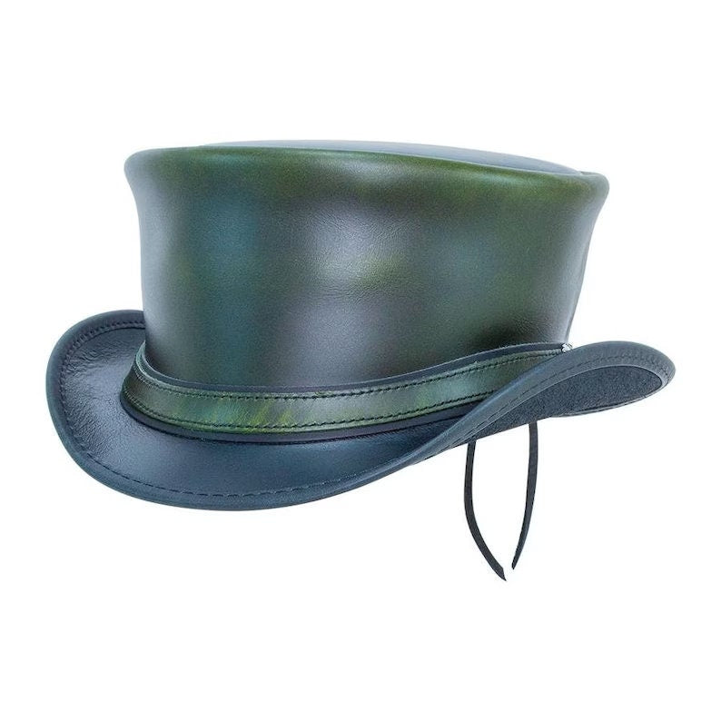 Hampton Green Leather Steampunk Classic Biker Motorcycle Rider Top Hat - LEATHER CHAPTER