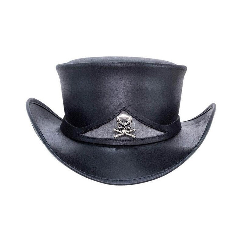 Pale Rider Skull top hat leather hat leather top hat gothic top hat men's top hat steampunk top hat custom top hat - LEATHER CHAPTER