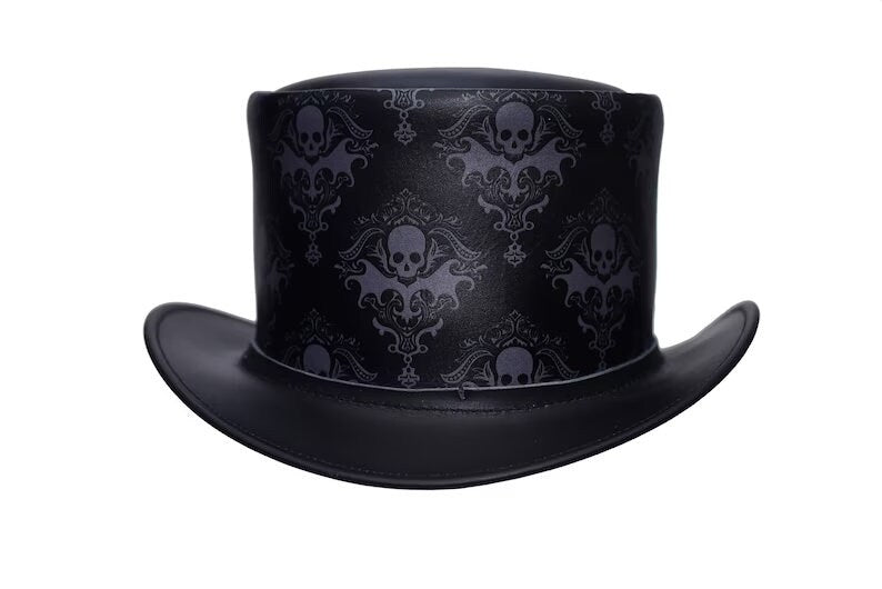 Top Hat Leather Black Top Hat Steampunk Hat Gothic hat Victorian Hat Biker Hat Halloween Hat Halloween Costumes Halloween gifts - LEATHER CHAPTER