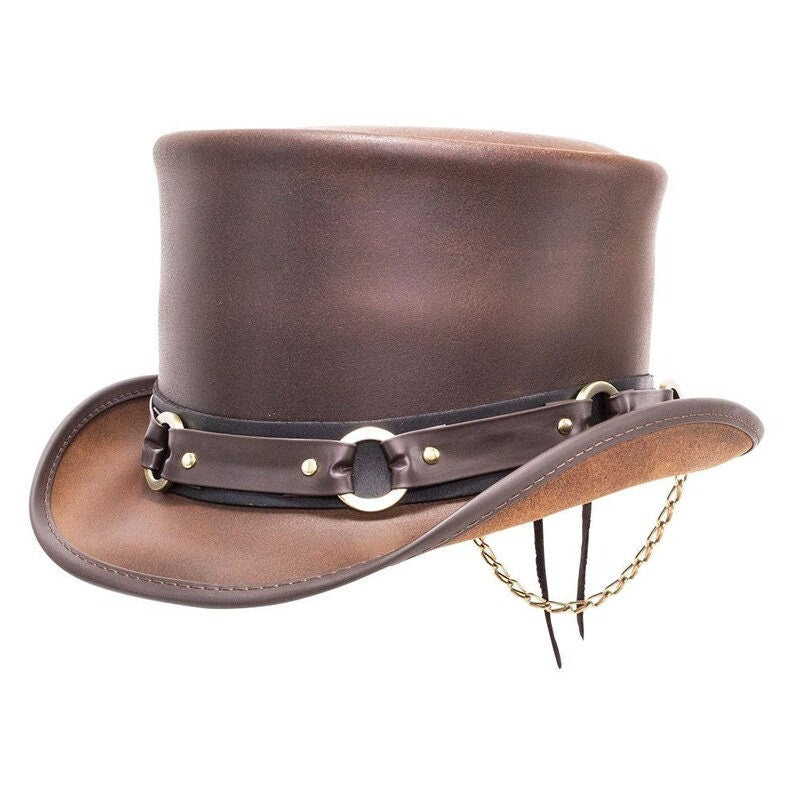 Brown top hat leather hat leather top hat gothic top hat men's top hat steampunk top hat custom top hat - LEATHER CHAPTER