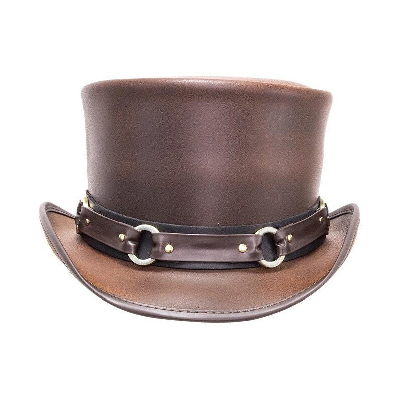 Brown top hat leather hat leather top hat gothic top hat men's top hat steampunk top hat custom top hat - LEATHER CHAPTER