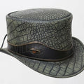 Distress Wax Crocodile Plated Leather Eye Band Steampunk Motorcycle Top Hat - LEATHER CHAPTER
