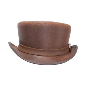 BROMLEY CARRIAGE BAND Steampunk Black Leather Top hat Biker Motorcycle Rider Gothic Hat - LEATHER CHAPTER