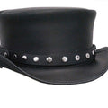 TOP HAT Black leather Steampunk / biker top hat made with a rivet trim leather hat ban New with Tags - LEATHER CHAPTER