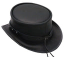 TOP HAT Black leather Steampunk / biker top hat made with a rivet trim leather hat ban New with Tags - LEATHER CHAPTER