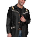 Leather jacket Men's Traditional Native Black Classic Suede Leather Western Jacket With Braided Fringes Country Side Red Indian Western Wear - LEATHER CHAPTER